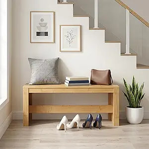 MAHANCRIS Entryway Shoe Rack Bench, 35.4 Inch Bamboo Dining Bench, Table Bench for Living & Dining Room, Kitchen, Bedroom, Bathroom, Hallway, Natural TBNA0501