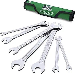 SK Super-Thin Open End Wrench Set, Metric 6 to 19mm, 7-Piece, Mirror Krome Finish, Premium CR-MO Construction, with Rolling Pouch