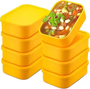 Nuogo 8 Pcs 2 Cup Silicone Freezer Trays with Lid Silicone Soup Freezer Molds Rectangle Soup Containers Reusable Food Preserving Tray Freezing Ice Trays for Soups Sauces Stews(Yellow)