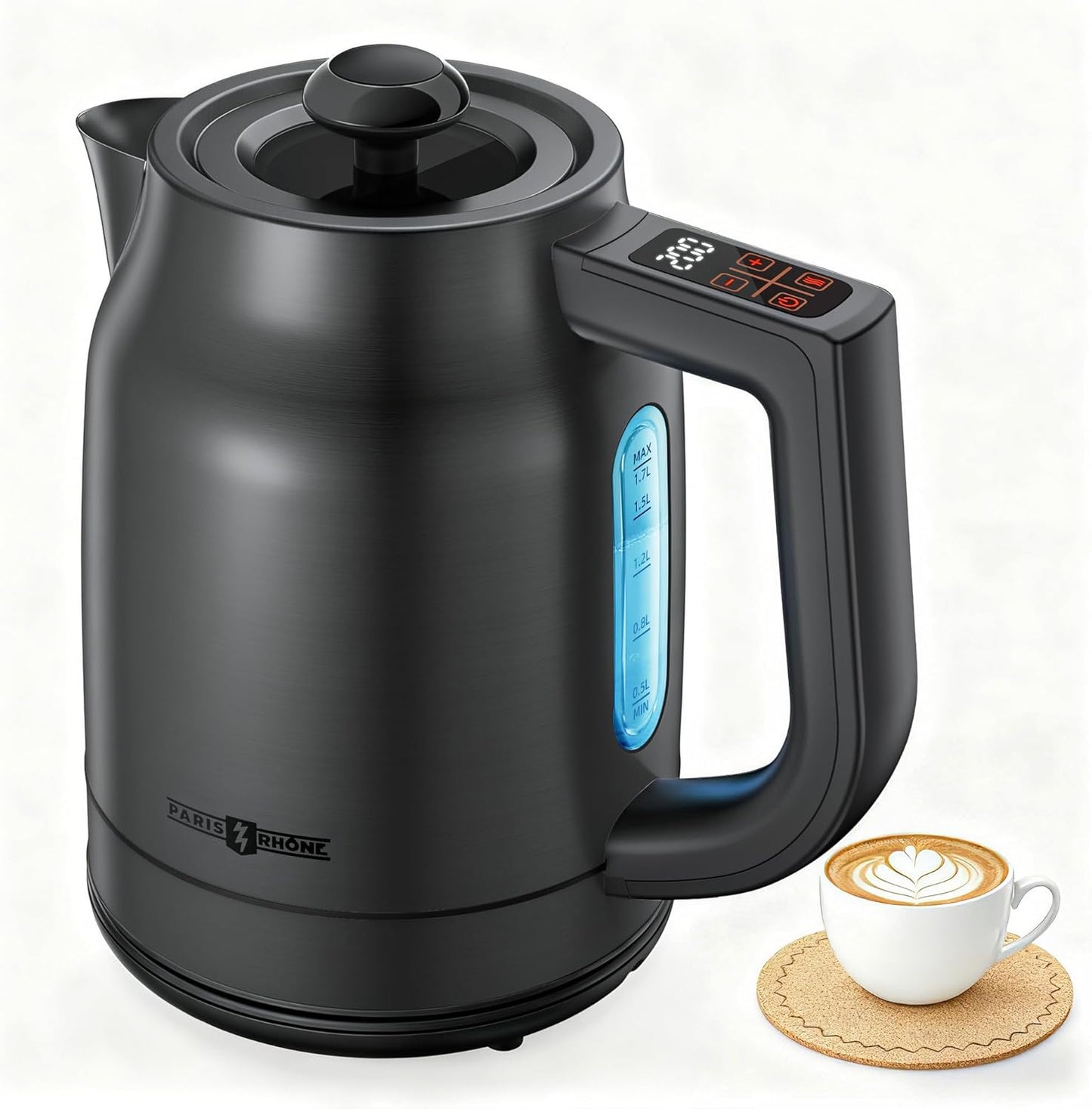 PARIS RHÔNE Electric Kettle Temperature Control, 1.5L Electric Tea Kettle Water Boiler, 4H Keep Warm with 6 Presets, LED Screen Electric Kettles for Boiling Water, Boil-Dry Protection, BPA Free