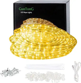 Rope Lights Outdoor Waterproof Warm: LED 50FT Cuttable Outside Bright 110V Lighting Connectable Flexible Plug Cool Clear Tube, Indoor Deck Patio Xmas Camping Decor, Not Flat Strip