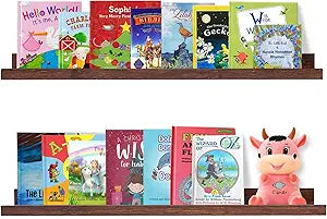 AZSKY Floating Picture Ledge 36 Inch Wall Mount Floating Shelves Long Wood Floating Book Shelves for Kids Room Wall Shelves for Bathroom Decor Deep Walnut Set of 2