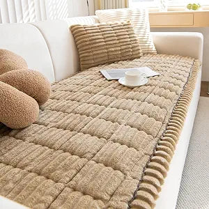 vctops Striped Couch Cover Super Soft Corduroy Sectional Sofa Cover Washable Non Slip Sofa Slipcover Furniture Protector for Kid Dog Pet,1 Piece (Coffee,24"x47")