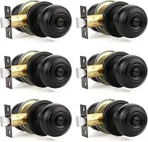 6 Pack Black Door Knobs Interior Bathroom Bedroom Door Knob Matte Black Privacy Door Knob Round Ball Flat Black Doorknob Keyless Black Interior Door Knob Indoor Bedroom Door Knobs