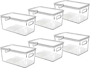 Clear Plastic Storage Bins with Lids, Perfect for Kitchen Organization or Pantry Organization and Storage, Stackable Fridge Organizer Bins, Storage Containers for Organizing, Cabinet Organizers