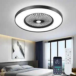 24" Bladeless Ceiling Fan with Light, Smart Low Profile Ceiling Fan with Dimmable Lights,Remote/APP Control, Enclosed Flush Mount Fan Light for Kid's Bedroom & Living Room
