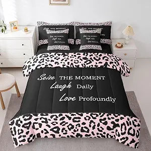 Feelyou Cheetah Print Twin Comforter Set with Sheets for Kids Boys Girls Leopard Fur Decor 7 Pieces Bedding Set African Wildlife Animal Skin Bed in a Bag Wild Animal Room Decor Black Pink Soft