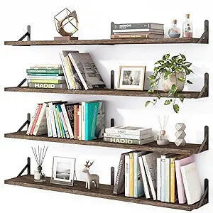 YGEOMER Floating Shelves for Wall, 35in Brown Wall Shelves for Living Room, Bathroom, Bedroom, Kitchen, Home Decor (Set of 4)