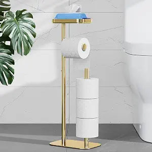Kitsure Metal Toilet Paper Holder Free Standing, Medium, Chrome Gold