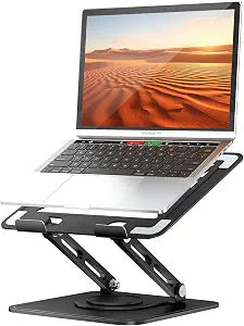 tounee Laptop Stand for Desk, Adjustable Computer Stand Holder with 360 Rotating Base, Ergonomic Laptop Riser Compatible with MacBook Pro Air, All Laptops 10-15.6"-Black