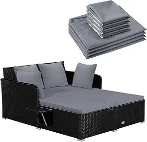 HunnmingRe 8 Pcs Outdoor Daybed Cushion Cover and Pillow Covers Sets Replacement 59 x 24 Inch Rattan Sunbed Cushion for Patio Sun Lounge Chair Loveseat Sofa, Only Cover(Dark Gray)