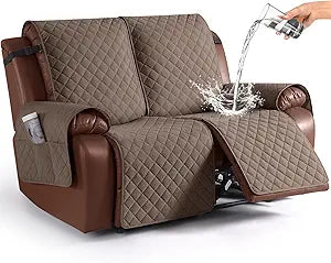 KinCam Loveseat Recliner Covers for 2 Seat, 100% Waterproof Reclining Loveseat Covers, Non-Slip Recliner Cover Furniture Protector with Elastic Straps for Pets, Kids, Brown