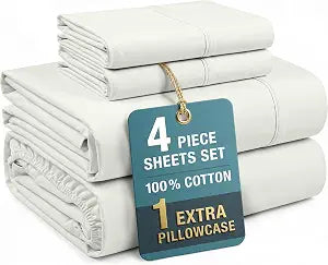 Casa Platino Twin Percale Sheet Set��� 4 Piece 100% Cotton Sheet Set Twin, with 15��� Deep Pocket Fitted Sheet, Crisp Weave for Cool Cozy Sleep, Soft & Breathable, Everyday Essential Sheets ��� Silver