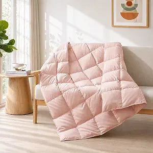 Joysoul Down Throw Blankets, Lightweight Feather Down Throw for Indoor and Outdoor Duvet Insert, Camping, Travel, Couch, Soft Throw Medium Warm, Pink (50" x 70")