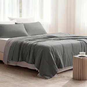 SLEEP ZONE King Cooling Comforter Set for Hot Sleepers, Nanotex Cooling Blanket���3 Pieces Jersey Knit Bedding, Reversible Cool Feeling, Soft and Breathable with 2 Pillowcases, 1 Comforter (Dark Grey)