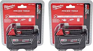 Milwaukee 48-11-1850R M18 18V 5Ah XC Extended Capacity Resistant Battery 2 Pack, (48-11-1850Rx2)