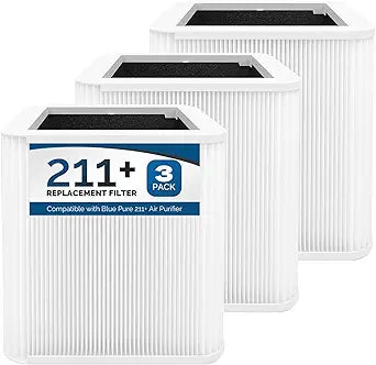 3 Pack 211+ Replacement Filters, Compatible with Blue Pure 211+ Air Purifier, Consists of H13 True Filter and Activated Carbon, Collapsible Air