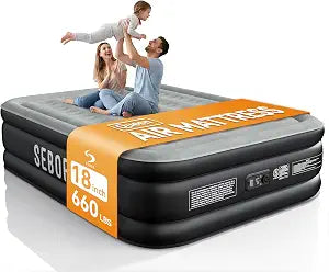 Sebor Air Mattress Queen with Built-in Pump 18", Comfortable Self-Inflating Air Mattress with High-Speed Pump, Durable Blow Up Mattress Queen with Storage Bag for Guests, Camping, Travel