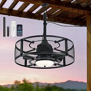AHAWILL 21 Inch Outdoor Ceiling Fan with Lights - IP65 Waterproof Gazebo Fan, 6 Speeds, Dimmable 3 Color, Plug in Hanging Fan with Hook for Patio, Pergola, Canopy