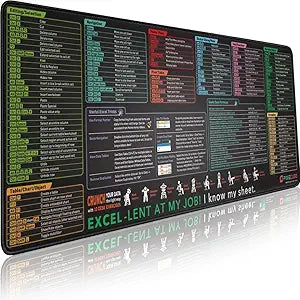 Pixiecube Excel Cheat Sheet Desk Pad | Excel Shortcut Keys Mouse Pad | Extended Large XL Gaming Mousepad | PC Office Spreadsheet Keyboard Mat | Non-Slip Stitched Edge
