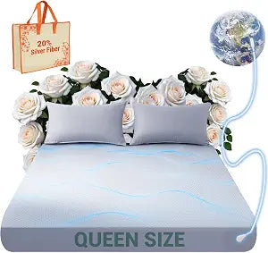 Grounding Sheets Queen, 80% Organic Cotton +20% Silver Fiber, Grounding Sheets Can Improve Sleep and Sub-Health, Anti-Static Grounding Fitted Sheet with 15 ft Gounding Wire(Gray,60"x80"x13")