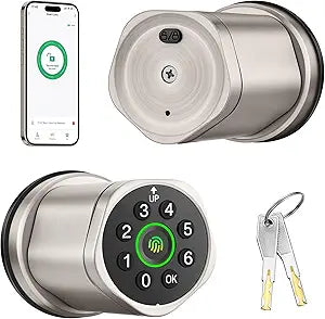 Leydebong 4-in-1 Smart Door Lock with Fingerprint and Keypad - Keyless Entry Electronic Lock with App and Mechanical Key - Easy Installation Smart Door Knob for Home Office Bedroom & Apartment