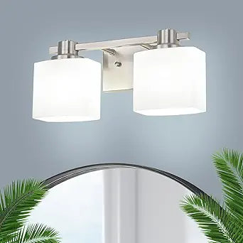 15.5 Inch Brushed Nickel Vanity Light for Bathroom 2 Light Bathroom Light Fixtures Over Mirror Milk Glass Makeup Shower Lamp Farmhouse Wall Sconce