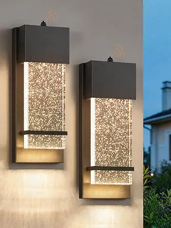 Yisuro Dusk to Dawn Outdoor Wall Light Sconce, LED Exterior Porch Light with Crystal Bubble Glass, Waterproof Modern Black Wall Mount Lighting for Front Door Garage Patio(2 Pack)