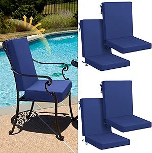 Patelai 4 Set 42x21x3 Inch Outdoor Patio Chair Cushions for Dining/Rocking Chairs High Back Soft Seat Pad with Ties Waterproof Fade Resistant for Indoor Outside Furniture (Neutral,Navy Blue)