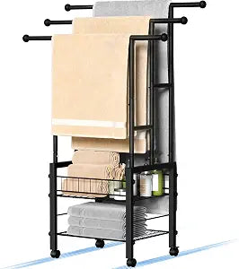 Kayfia 42.7'' Standing 3 Tier Alloy Steel Towel Rack with Basket & Wheels
