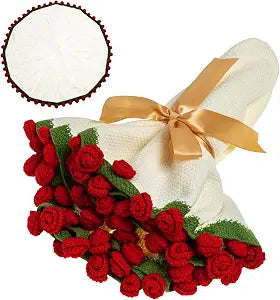 EIGHTOWN 43'' Crochet Flowers Red Rose Bouquet Blanket Finished - Handmade Knitted Throw Blanket - Home Dcor Ideal Gift for Mom - Mother's Day Birthday Valentine's Day