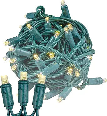 Novelty Lights 50ft 100 LED Warm White Christmas Lights Outdoor/Indoor, 6" Spacing, Green Wire String Lights for Festive Xmas Lighting, IP55, UL Listed, Dimmable, Connectable