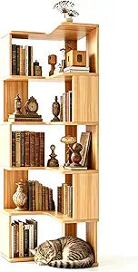 5-Tier Corner Bookshelf L-Shaped Wood Open Bookcase with Anti-Drop Panel, Space-Saving Storage for Living Room Bedroom Home Office