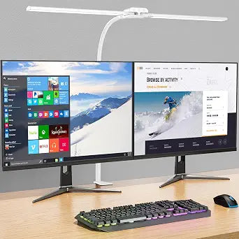 LED Desk Lamp with Clamp, Double Head for Dual Screen, 4 Color Modes,White