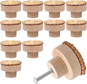 12 Pcs Brown Boho Rattan Dresser Knobs