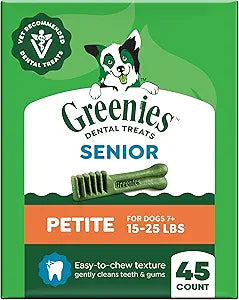 Greenies Dental Treats for Dogs, Veterinarian-Recommended Aging Care Adult Natural Dental Dog Treats, Petite Size, 27 oz. Pack, 45 Count
