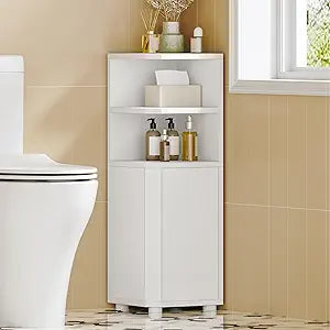 Hzuaneri Corner Cabinet, Small Bathroom Corner Cabinet with Doors, Narrow Storage Cabinets with Adjustable Shelves, Bathroom Organizers and Storage for Small Space, White BC21003X