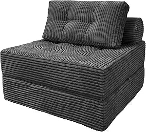HonTop Folding Sofa Bed, Convertible Couch Chair with Pillow, Boneless Velvet Foldable Sleeper Sofa with Back Support, Portable Fold Out Lounger for Living Room, Apartment & Dorm, Dark Grey Corduroy
