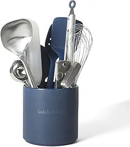 Calphalon Edge Kitchen Utensil and Gadget Set with Crock, 10-Piece Cooking Utensils, Navy, Stainless Steel and Silicone Tools and Gadget Set - Blue
