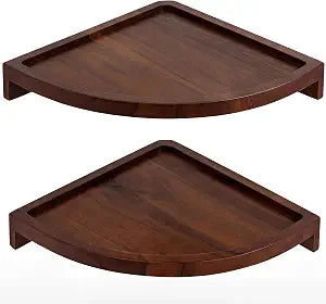 Demigo Round Floating Corner Shelves, Dark Brown Wall Shelf, Set of 2