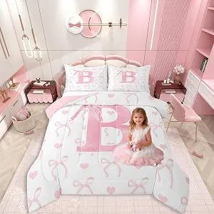 Erosebridal Girls Bows Bedding Set Twin Size for Kids Girls Women Bedroom