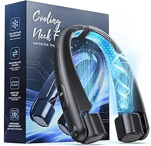 Portable Neck Fan with Cooling Plates, 6000mAh Rechargeable Wearable Fan with 1-100 Speed Control, Hands-Free Personal Cooling Fan with Digital Display, Adjustable Air Outlets for Travel Outdoor