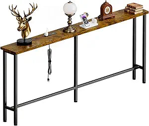 GRLEAF 78 Inch Narrow Sofa Table with Power Outlet, Extra Long Console Table Behind Couch Table with Charging Station, Skinny Entryway Table Thin Table for Living Room, Narrow Spaces (Rustic Brown)