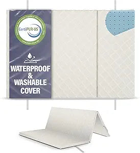 Sleepah Pack and Play Mattress Waterproof & Washable Cover Foldable Tri-Fold Pad 38 x 26 x 1 Pad for Babies and Toddlers Play Yards Mattresses Fits Most Playpens