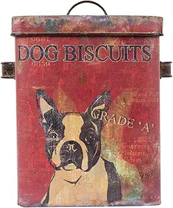 Creative Co-Op Vintage Tin Dog Biscuit Container with Boston Terrier