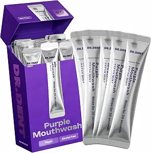 DR.DENT Purple Mouthwash for Teeth Whitening - Color Correcting Mouthwash Sachets - Peroxide Free, Alcohol Free - Freshens Breath, Supports Gum Health - Vegan, Mint Flavor (20 pc)