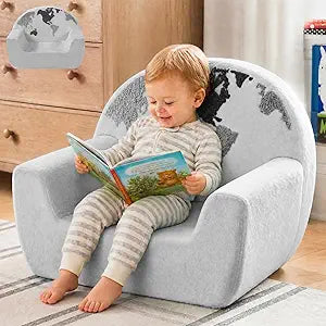 Kids Chair Comfy, Snuggly-Soft Toddler Armchair, Cuddly Kids Foam Chair for Boys and Girls, Portable Toddlers Reading Chairs, Toddler Chairs Comfy 1-3 Years Old, Colorful US Map Design, Grey