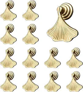 MOROBOR Ginkgo Leaf Shape Knob Handles, 12 PCS Golden Drop Pendant Pull Handle,Hardware Drawer Single Hole Handle for Wardrobe Cupboard Closets Cupboard