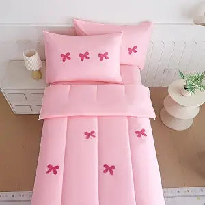 Bow Zipper Bedding Twin Girls Pink Bedding for Girls Tufted Bowknot Comforter All in one Zipper Kids Bedding