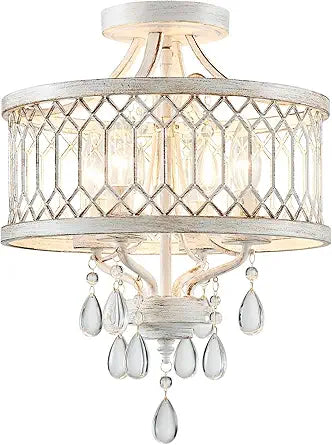 Crystal Ceiling Light Fixture, Modern Semi Flush Mount Ceiling Light, Farmhouse Crystal Chandeliers for Dining Room Light Fixture, Hallway Lighting Fixtures for Kitchen Bedroom Bathroom Foyer Entryway